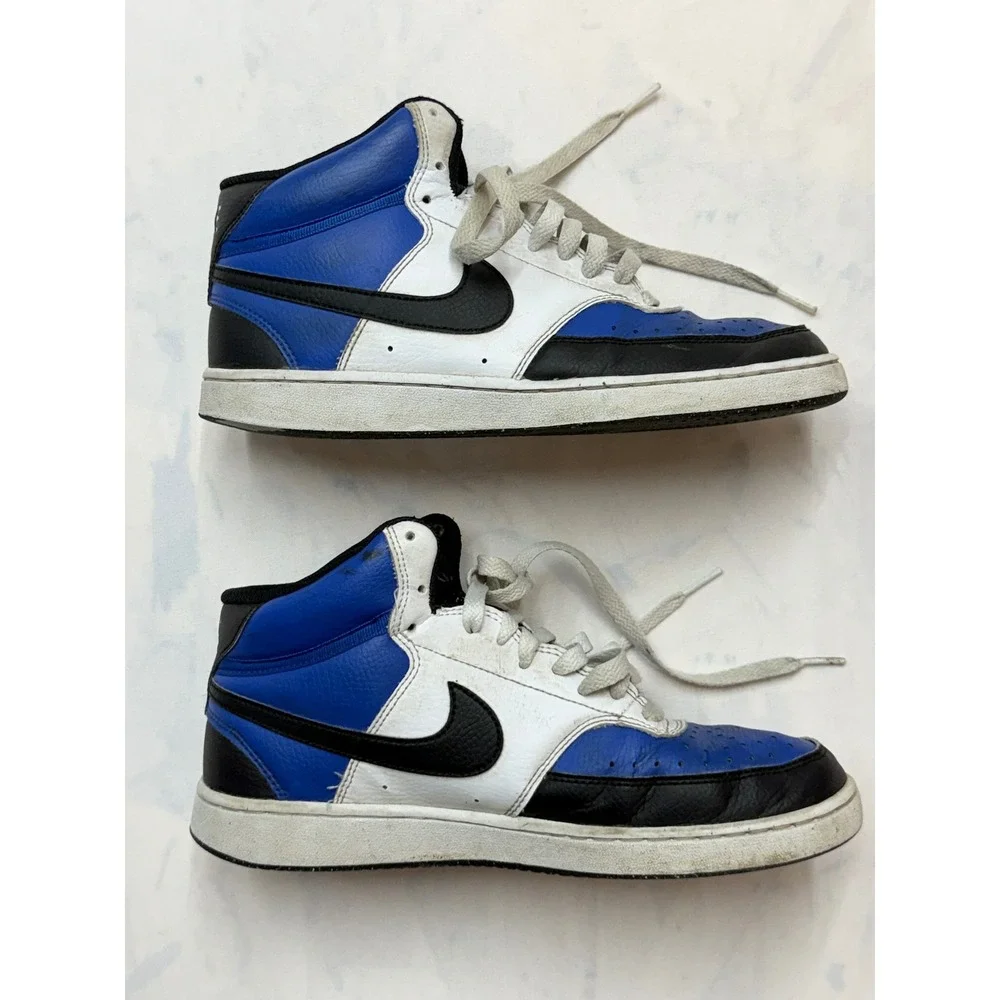 NIKE $95 Mens 7 White Blue Black Court Vision Mid High Top Lace Up Sneakers 7B